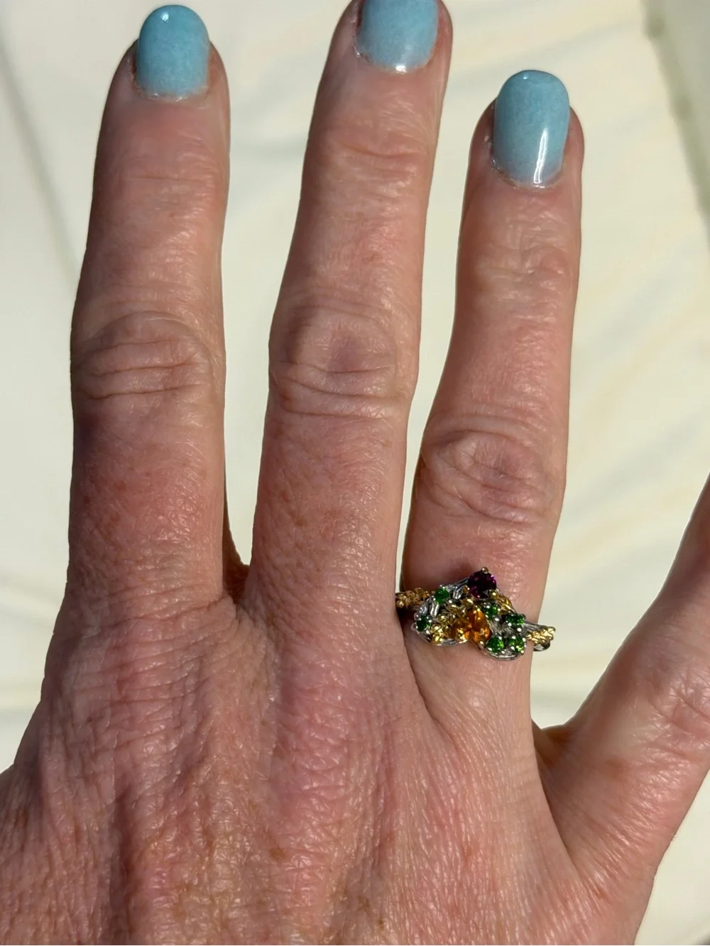 Natural Citrine Chrome Diopside & Garnet Heart Floral Twisted band Ring Sz 6.75